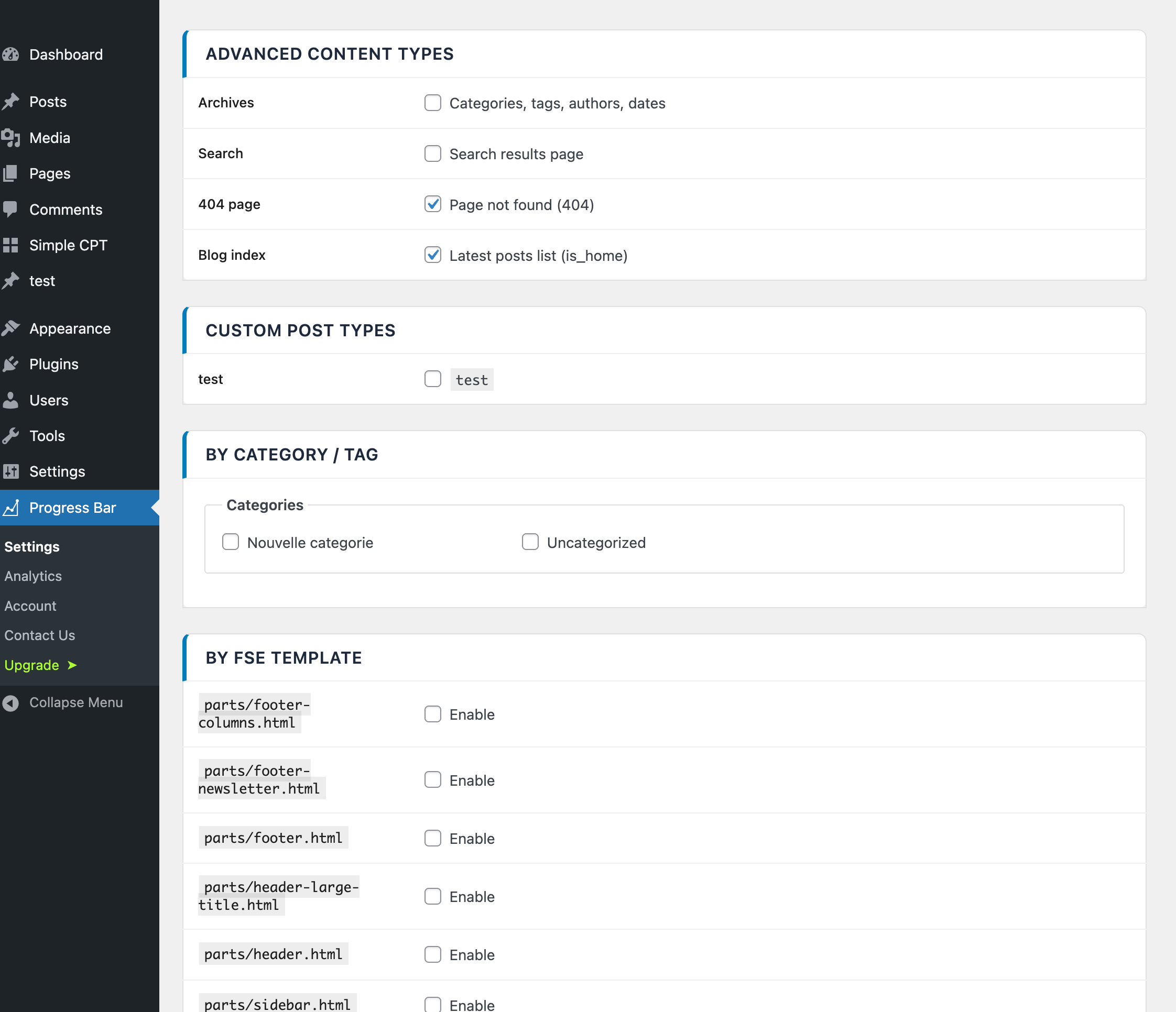 Pannello delle condizioni di visualizzazione avanzate nella pagina impostazioni Pro